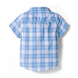 Babyhug Cotton Knit Half Sleeves Checks Shirt & Shorts Set With Bow - Blue