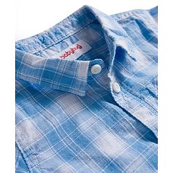 Babyhug Cotton Knit Half Sleeves Checks Shirt & Shorts Set With Bow - Blue