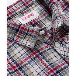 Babyhug Cotton Knit Full Sleeves Checkered Shirt & Trouser Set - Beige