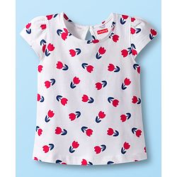 Babyhug 100% Cotton Knit Half Sleeves T-Shirts with Floral & Have A Nice Day Text Print Pack of 3 - Navy Blue Red & White