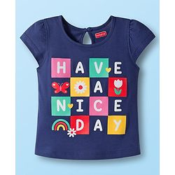Babyhug 100% Cotton Knit Half Sleeves T-Shirts with Floral & Have A Nice Day Text Print Pack of 3 - Navy Blue Red & White