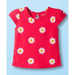 Babyhug 100% Cotton Knit Half Sleeves T-Shirts with Floral & Have A Nice Day Text Print Pack of 3 - Navy Blue Red & White