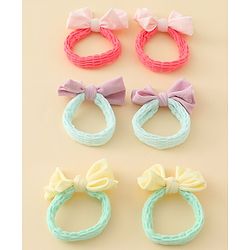 Babyhug Free Size Rubber Bands with Bow Applique Pack of 6 - Multicolor