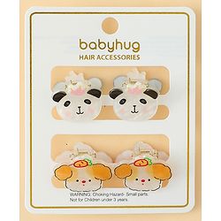 Babyhug Hair Clip with Panda & Puppy  Applique Pack of 4 -  Multicolor