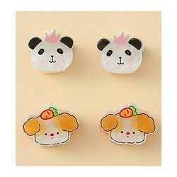 Babyhug Hair Clip with Panda & Puppy  Applique Pack of 4 -  Multicolor