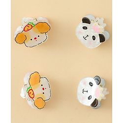 Babyhug Hair Clip with Panda & Puppy  Applique Pack of 4 -  Multicolor