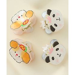 Babyhug Hair Clip with Panda & Puppy  Applique Pack of 4 -  Multicolor