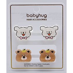 Babyhug Hair Clips with Bear & Puppy Applique Pack of 2 - white & Brown