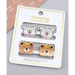 Babyhug Hair Clips with Bear & Puppy Applique Pack of 2 - white & Brown