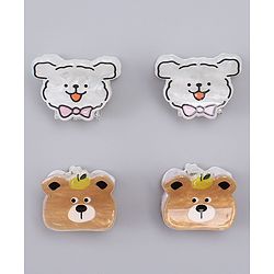 Babyhug Hair Clips with Bear & Puppy Applique Pack of 2 - white & Brown