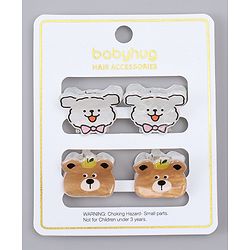 Babyhug Hair Clips with Bear & Puppy Applique Pack of 2 - white & Brown
