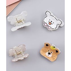 Babyhug Hair Clips with Bear & Puppy Applique Pack of 2 - white & Brown