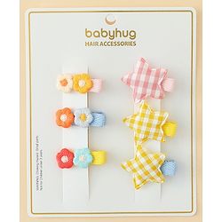Babyhug Hair Clips with Star & Floral Applique Pack of 6 - Blue Pink