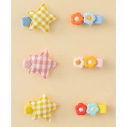 Babyhug Hair Clips with Star & Floral Applique Pack of 6 - Blue Pink