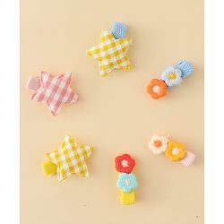 Babyhug Hair Clips with Star & Floral Applique Pack of 6 - Blue Pink