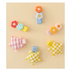 Babyhug Hair Clips with Star & Floral Applique Pack of 6 - Blue Pink