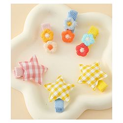 Babyhug Hair Clips with Star & Floral Applique Pack of 6 - Blue Pink