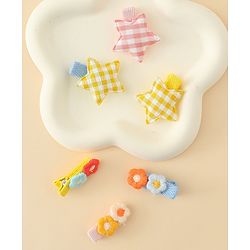 Babyhug Hair Clips with Star & Floral Applique Pack of 6 - Blue Pink