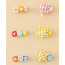 Babyhug Hair Clips with Star & Floral Applique Pack of 6 - Blue Pink