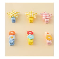 Babyhug Hair Clips with Star & Floral Applique Pack of 6 - Blue Pink