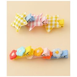 Babyhug Hair Clips with Star & Floral Applique Pack of 6 - Blue Pink