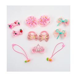 Babyhug Hair Clips & Rubber Bands Combo Set with Floral Applique Free Size - Pink