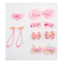 Babyhug Hair Clips & Rubber Bands Combo Set with Floral Applique Free Size - Pink