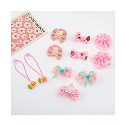 Babyhug Hair Clips & Rubber Bands Combo Set with Floral Applique Free Size - Pink
