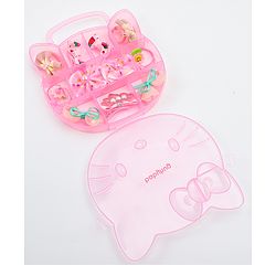Babyhug Hair Clips & Rubber Bands Combo Set with Floral Applique Free Size - Pink