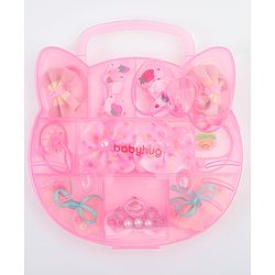 Babyhug Hair Clips & Rubber Bands Combo Set with Floral Applique Free Size - Pink