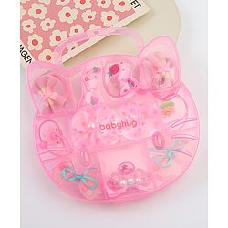 Babyhug Hair Clips & Rubber Bands Combo Set with Floral Applique Free Size - Pink
