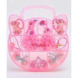 Babyhug Hair Clips & Rubber Bands Combo Set with Floral Applique Free Size - Pink
