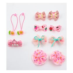 Babyhug Hair Clips & Rubber Bands Combo Set with Floral Applique Free Size - Pink