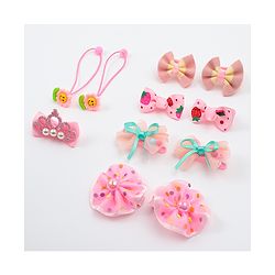 Babyhug Hair Clips & Rubber Bands Combo Set with Floral Applique Free Size - Pink