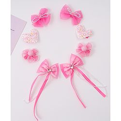 Babyhug Hair Clips with Bow, Floral and Heart Applique Pack of 8 - Pink