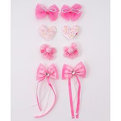 Babyhug Hair Clips with Bow, Floral and Heart Applique Pack of 8 - Pink