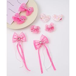 Babyhug Hair Clips with Bow, Floral and Heart Applique Pack of 8 - Pink