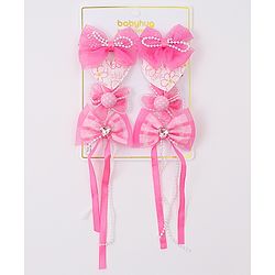 Babyhug Hair Clips with Bow, Floral and Heart Applique Pack of 8 - Pink