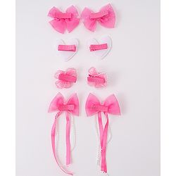 Babyhug Hair Clips with Bow, Floral and Heart Applique Pack of 8 - Pink