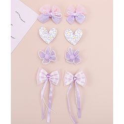 Babyhug Hair Clips with Bow, Floral and Heart Applique Pack of 8 - Pink