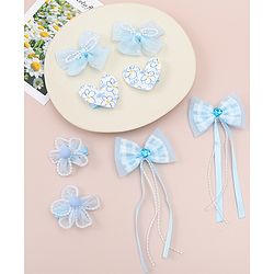 Babyhug Hair Pins And Clips WIth Floral And Hearts Applique  Free Size Pack of 8 - Blue
