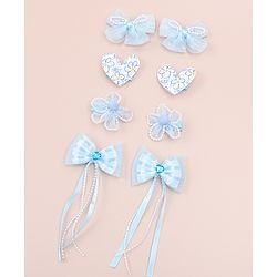Babyhug Hair Pins And Clips WIth Floral And Hearts Applique  Free Size Pack of 8 - Blue