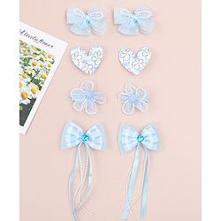 Babyhug Hair Pins And Clips WIth Floral And Hearts Applique  Free Size Pack of 8 - Blue