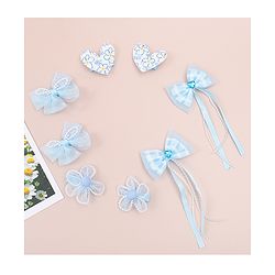 Babyhug Hair Pins And Clips WIth Floral And Hearts Applique  Free Size Pack of 8 - Blue