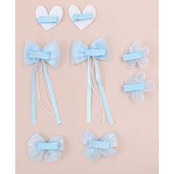 Babyhug Hair Pins And Clips WIth Floral And Hearts Applique  Free Size Pack of 8 - Blue
