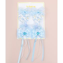 Babyhug Hair Pins And Clips WIth Floral And Hearts Applique  Free Size Pack of 8 - Blue