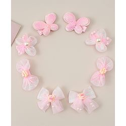 Babyhug Bow, Butterfly and Floral Applique Hair Clips Pack of 8 - Pink