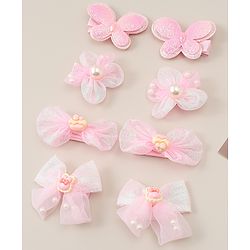 Babyhug Bow, Butterfly and Floral Applique Hair Clips Pack of 8 - Pink