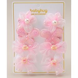 Babyhug Bow, Butterfly and Floral Applique Hair Clips Pack of 8 - Pink