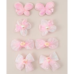 Babyhug Bow, Butterfly and Floral Applique Hair Clips Pack of 8 - Pink